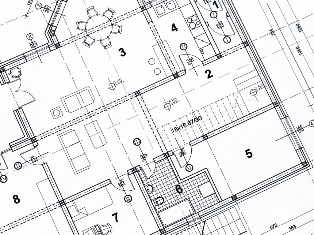 Closeup of commercial plans used in obtaining planning permission